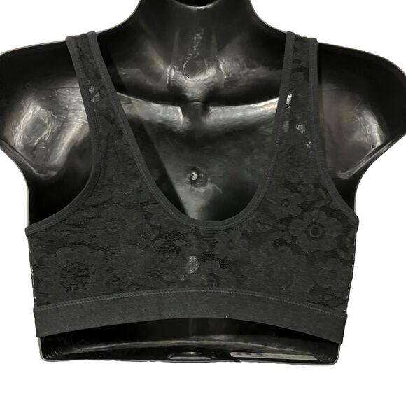 Aerie Womens Bralette Size Small Smoothez Black Floral Lace Scoop Pullover Bra - Picture 2 of 7